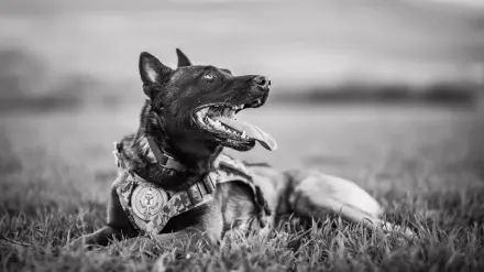 A German Shepherd and a Belgian Malinois standing together in a grassy field