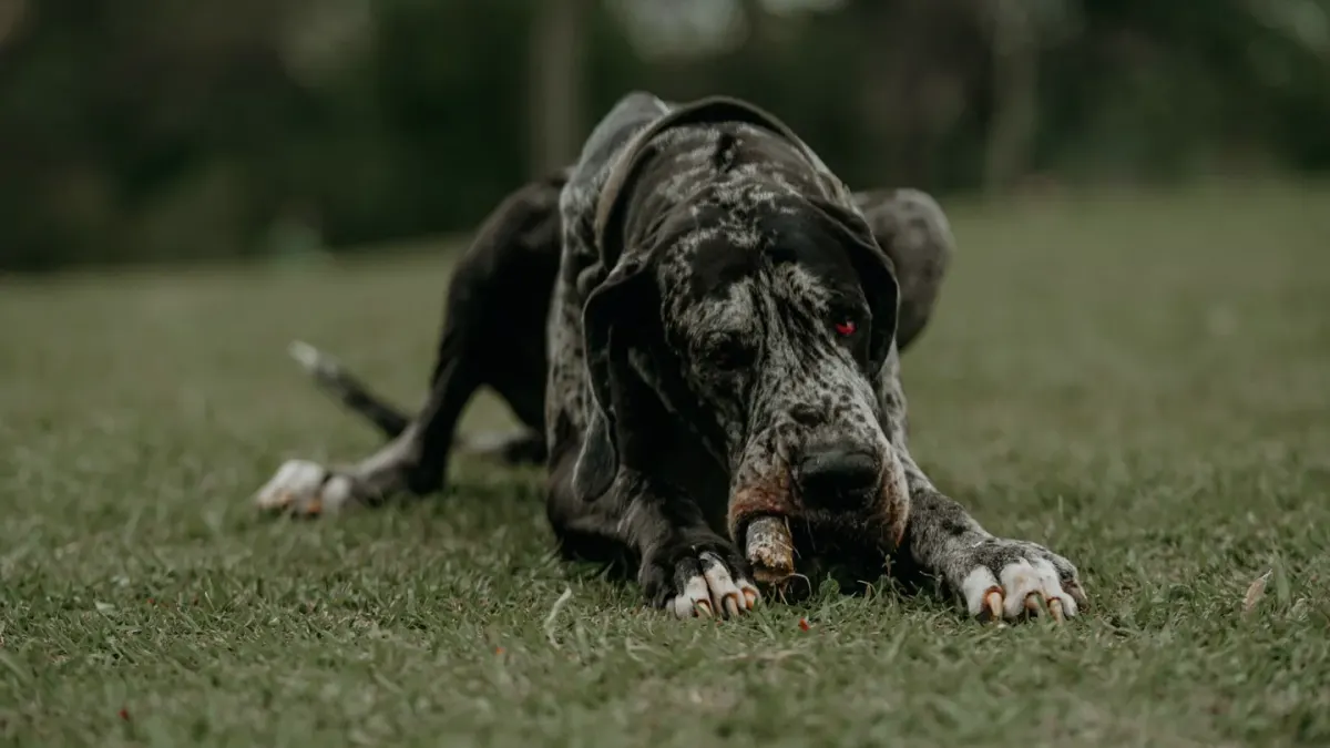 Dog eating outdoors bowl
