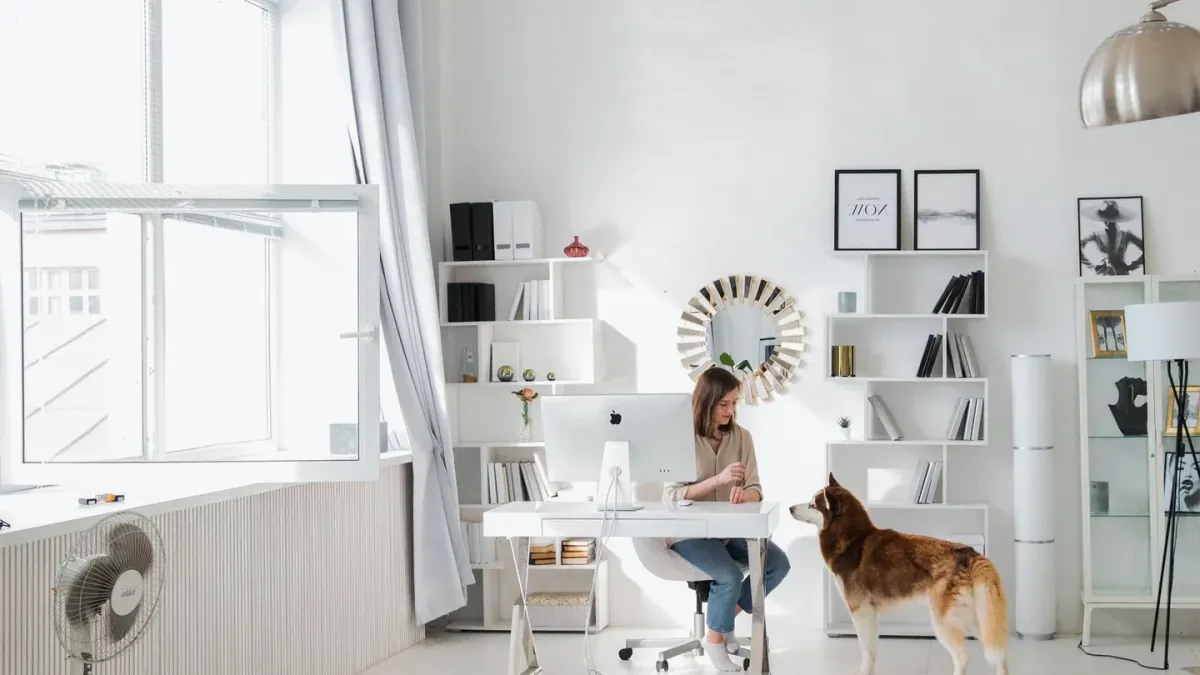Dog in kitchen with owner