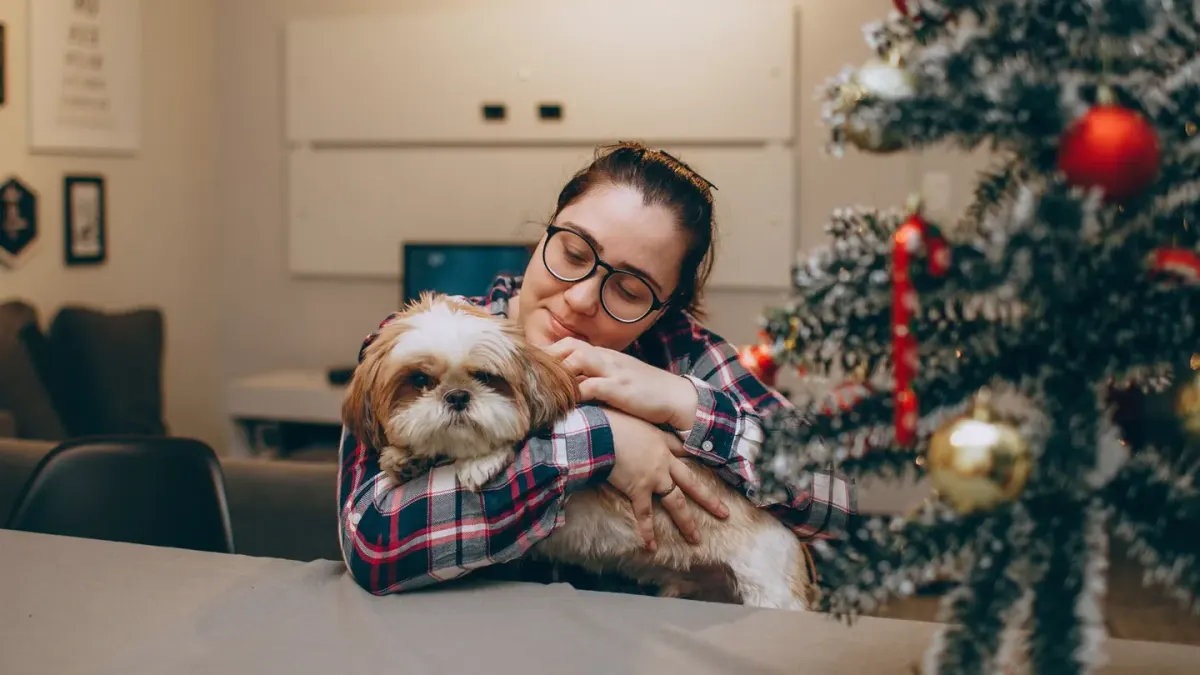 Dog in kitchen with owner