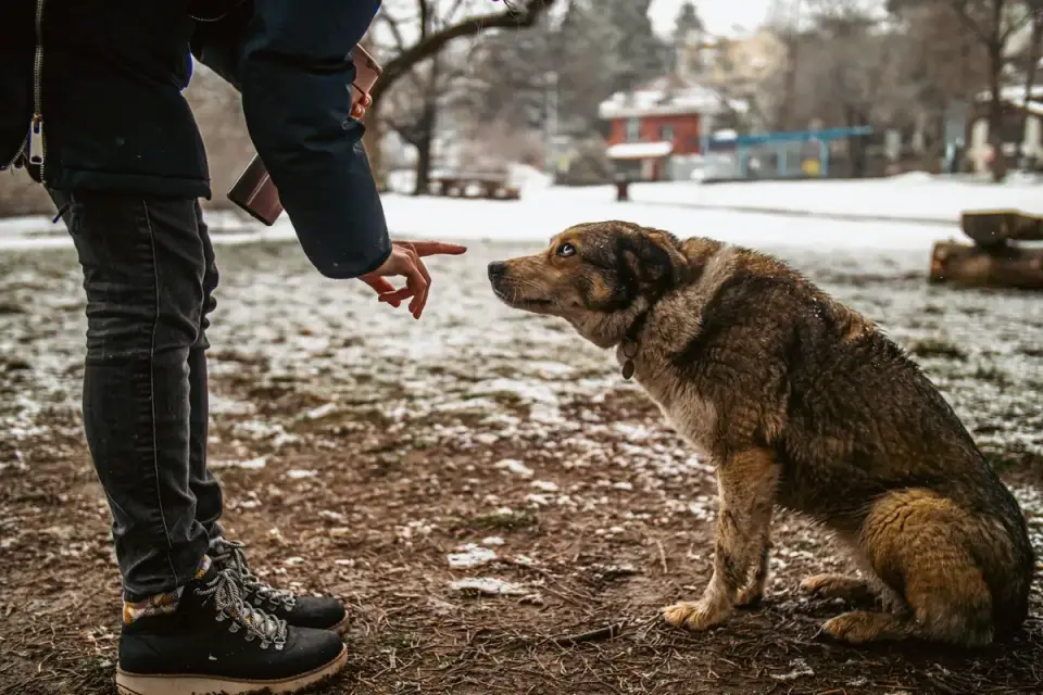 Dog looking at an owner