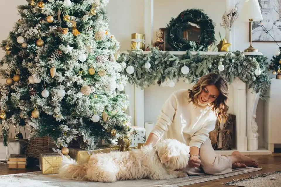 Dog near a fireplace