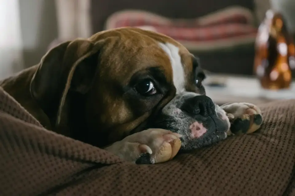 Senior dog resting at home